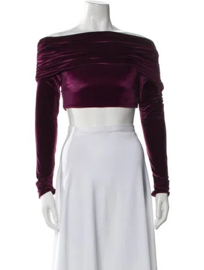 Pre-owned Maygel Coronel Off-the-shoulder Long Sleeve Crop Top In Burgundy