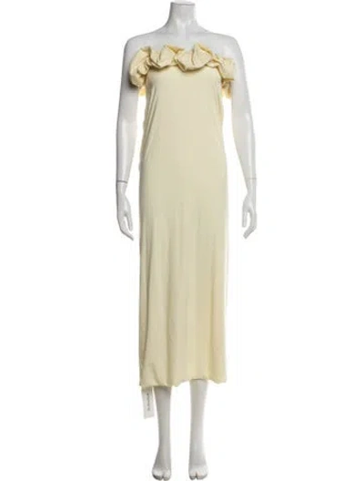 Pre-owned Maygel Coronel Off-the-shoulder Midi Length Dress In Yellow