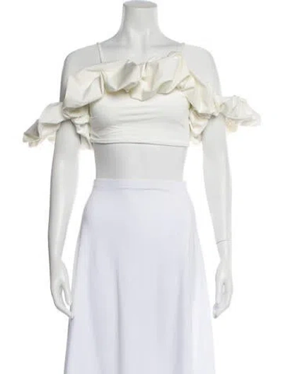 Pre-owned Maygel Coronel Off-the-shoulder Short Sleeve Crop Top W/ Tags In White