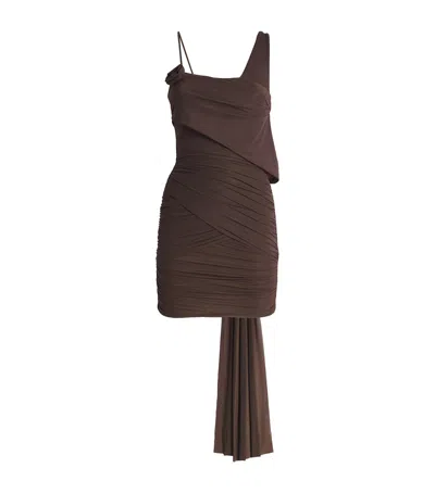 Maygel Coronel One-shoulder Hilvan Mini Dress In Brown