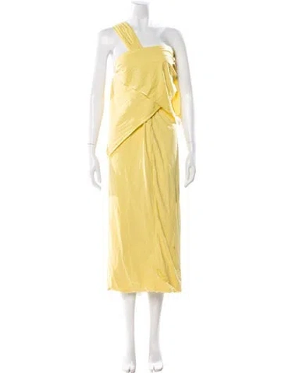 Pre-owned Maygel Coronel One-shoulder Knee-length Dress In Yellow