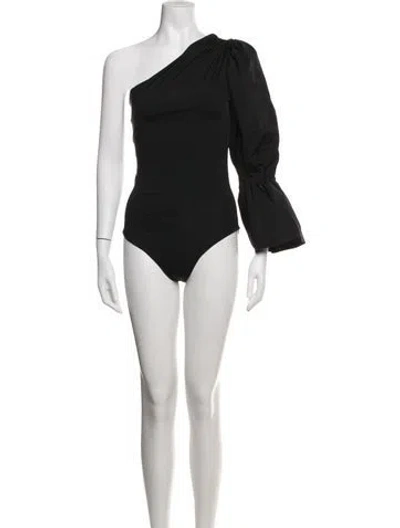 Pre-owned Maygel Coronel One-shoulder Long Sleeve Bodysuit In Black