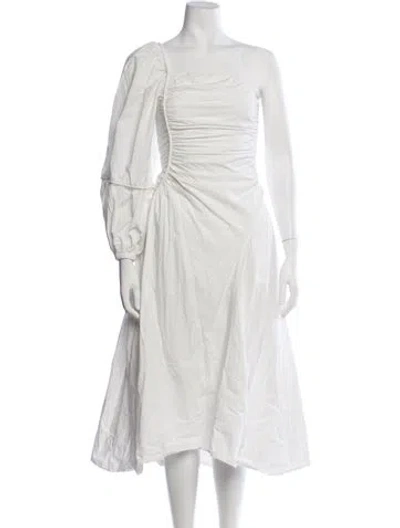 Pre-owned Maygel Coronel One-shoulder Midi Length Dress In White