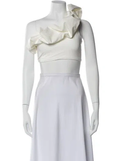 Pre-owned Maygel Coronel One-shoulder Sleeveless Crop Top In White