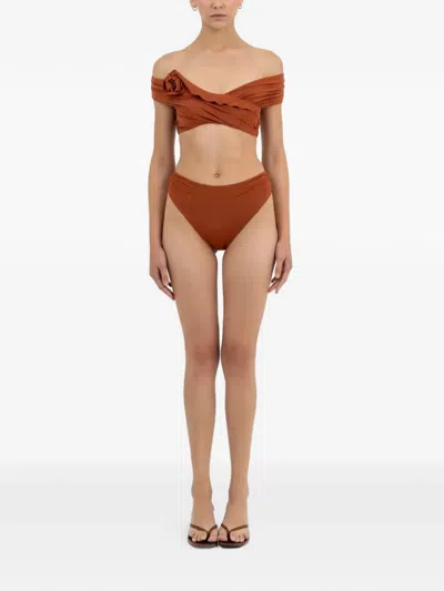 Maygel Coronel Rosy Floral-detail Bikini In Brown
