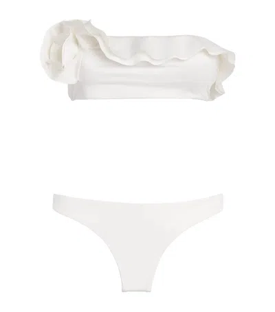 Maygel Coronel Ruched Yojaira Halterneck Swimsuit In White