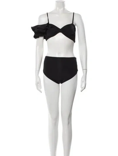 Pre-owned Maygel Coronel Ruffle Embellishment Bikini W/ Tags In Black