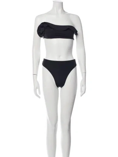Pre-owned Maygel Coronel Ruffle Embellishment Bikini W/ Tags In Black