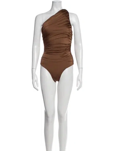 Pre-owned Maygel Coronel Ruffle Embellishment One-piece In Brown