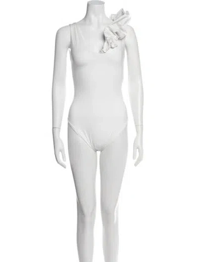 Pre-owned Maygel Coronel Ruffle Embellishment One-piece In White