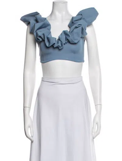 Pre-owned Maygel Coronel Ruffle Embellishment Top In Blue