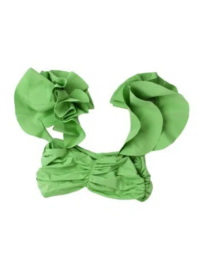 Pre-owned Maygel Coronel Ruffle Embellishment Top In Green