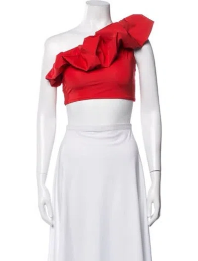 Pre-owned Maygel Coronel Ruffle Embellishment Top In Red/white