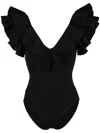 Maygel Coronel Ruffle-trim Detail Swimsuit In Schwarz