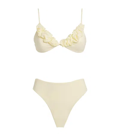 Maygel Coronel Ruffle-trim Krassi Bikini In Beige