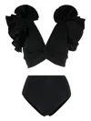 Maygel Coronel Ruffled V-neck Swimsuit In Black
