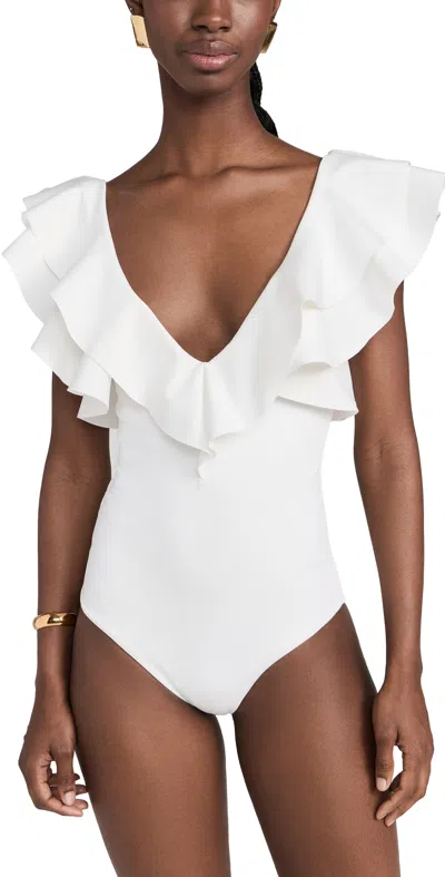 Maygel Coronel + Net Sustain Santa Ruffled Swimsuit In Off White