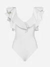 Maygel Coronel + Net Sustain Santa Ruffled Swimsuit In Off White