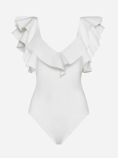 Maygel Coronel + Net Sustain Santa Ruffled Swimsuit In Off White