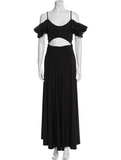 Pre-owned Maygel Coronel Scoop Neck Long Dress In Black