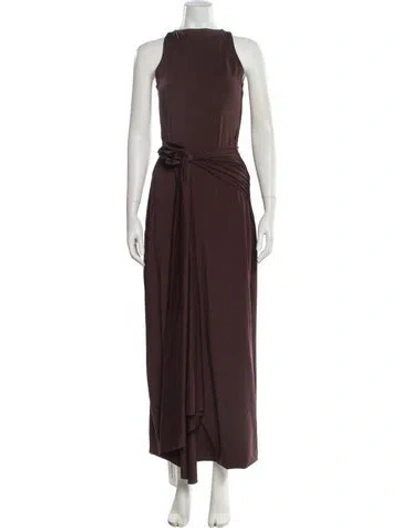 Pre-owned Maygel Coronel Scoop Neck Long Dress In Brown