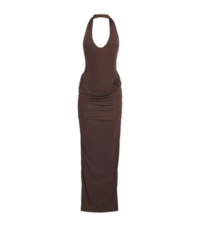 Maygel Coronel Semi-transparent Conto Maxi Dress In Brown