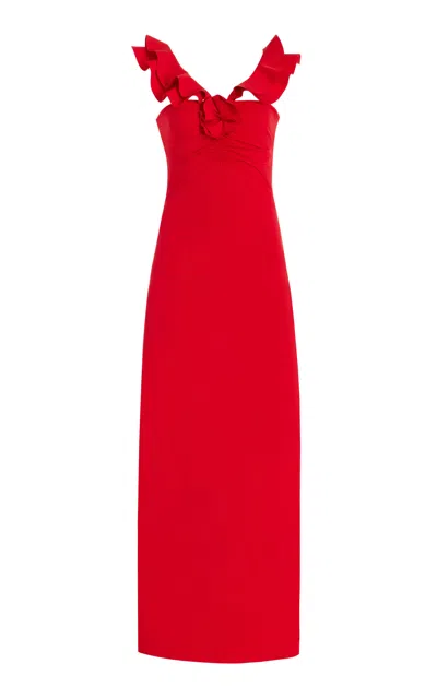 Maygel Coronel Sortilegio Ruffled Jersey Maxi Dress In Red