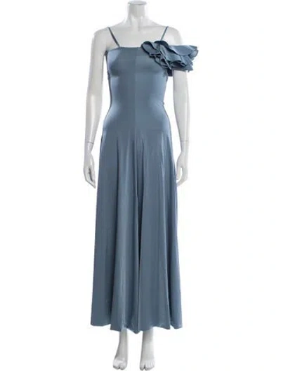 Pre-owned Maygel Coronel Square Neckline Long Dress In Blue
