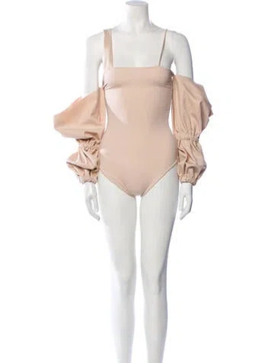Pre-owned Maygel Coronel Square Neckline Long Sleeve Bodysuit In Neutral