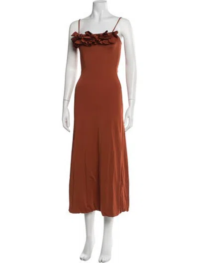 Pre-owned Maygel Coronel Square Neckline Midi Length Dress In Orange