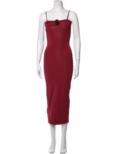 Pre-owned Maygel Coronel Square Neckline Midi Length Dress In Red