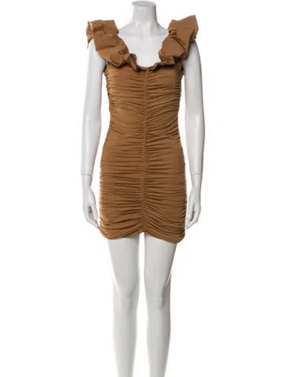 Pre-owned Maygel Coronel Square Neckline Mini Dress In Brown