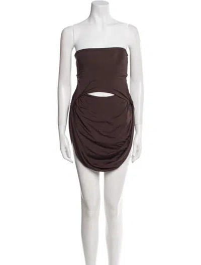 Pre-owned Maygel Coronel Strapless Mini Dress In Brown