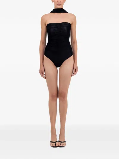 Maygel Coronel Tambor Ruched Strapless Swimsuit In Black