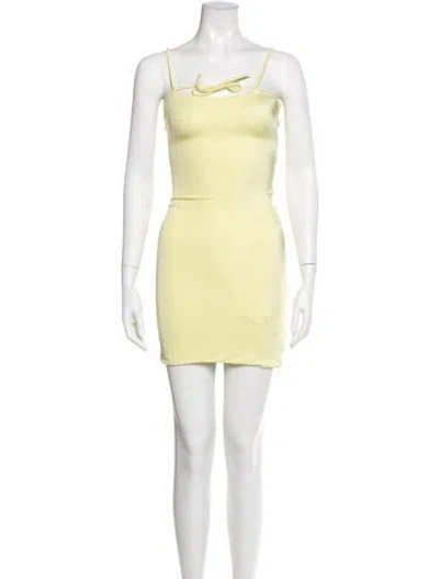 Pre-owned Maygel Coronel Tie Neck Mini Dress In Yellow