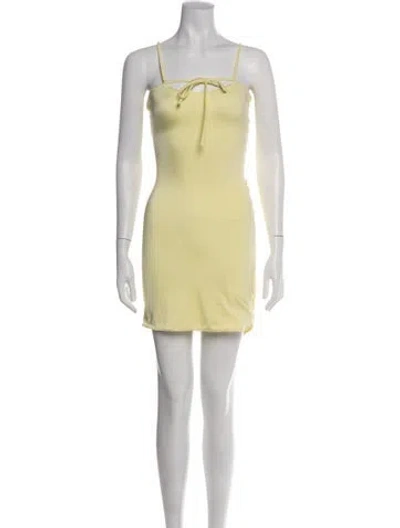 Pre-owned Maygel Coronel Tie Neck Mini Dress In Yellow