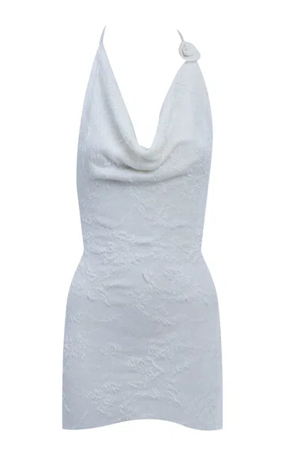 Maygel Coronel Tu Carinito Knit Jacquard Halter Mini Dress In White