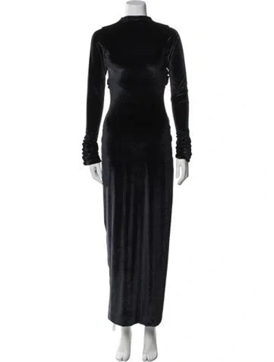 Pre-owned Maygel Coronel Velour Long Dress In Black