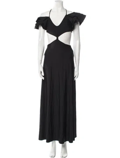 Pre-owned Maygel Coronel V-neck Long Dress In Black