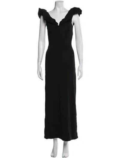 Pre-owned Maygel Coronel V-neck Long Dress In Black