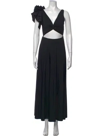 Pre-owned Maygel Coronel V-neck Long Dress In Black