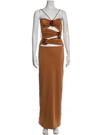 Pre-owned Maygel Coronel V-neck Long Dress In Brown