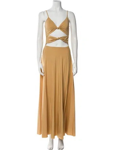 Pre-owned Maygel Coronel V-neck Long Dress In Neutral