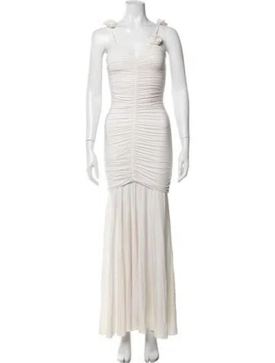 Pre-owned Maygel Coronel V-neck Long Dress In Neutrals