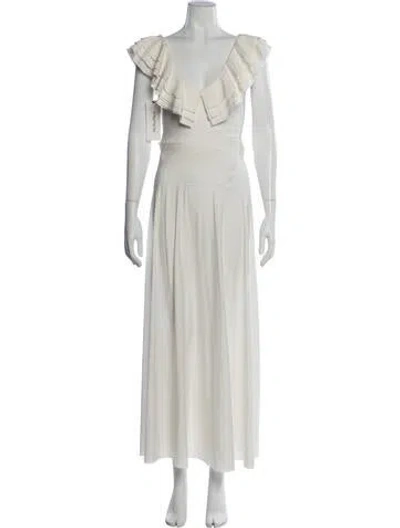 Pre-owned Maygel Coronel V-neck Long Dress In Neutrals