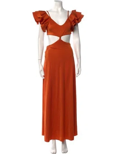 Pre-owned Maygel Coronel V-neck Long Dress In Orange