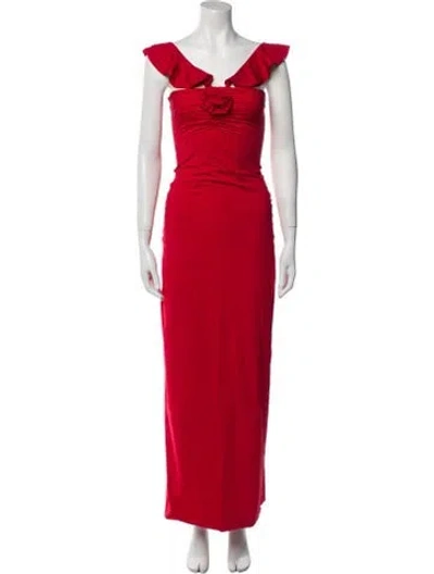 Pre-owned Maygel Coronel V-neck Long Dress In Red