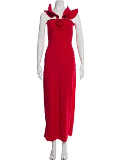 Pre-owned Maygel Coronel V-neck Long Dress In Red