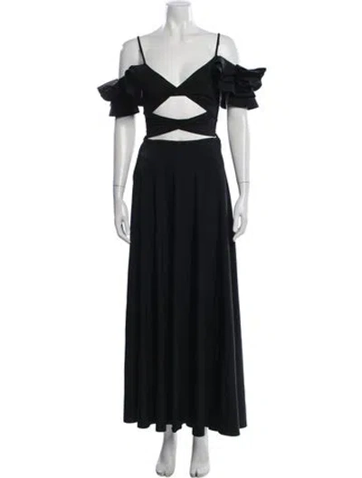Pre-owned Maygel Coronel V-neck Long Dress W/ Tags In Black