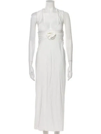 Pre-owned Maygel Coronel V-neck Long Dress In White